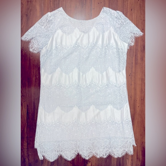 Sundance Dresses & Skirts - Sundance Northern Sky Shift Dress Size XXL Light Blue Layered Lace Wedding EUC